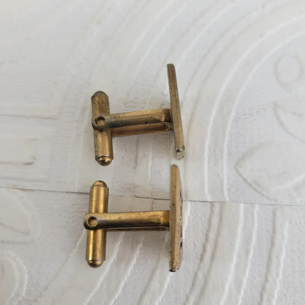 Vintage Mid Century Modern Geometric Gold Tone‎ Black Enamel Trapezoid Cufflinks